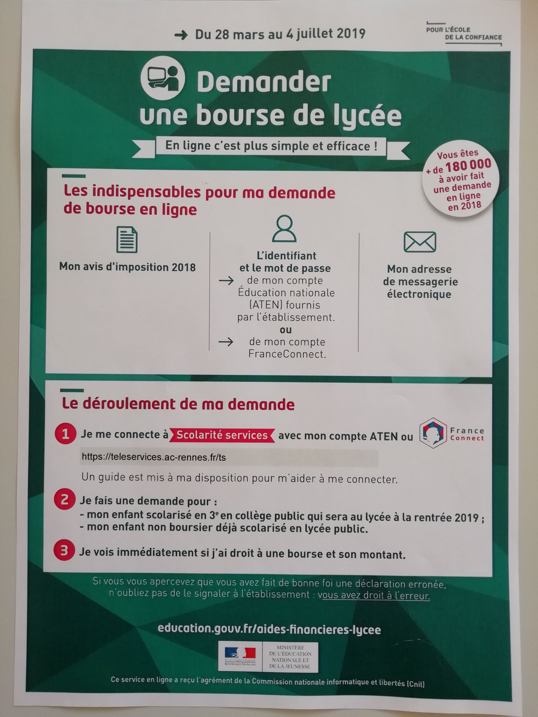 affiche demande de bourses 2019/2020